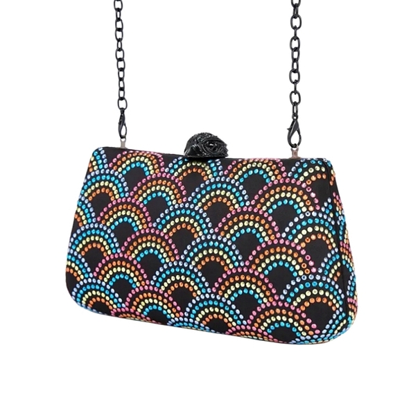 Kurt Geiger Black Rhinestone Crossbody Bag With Raven Closure - Picture 6 of 8